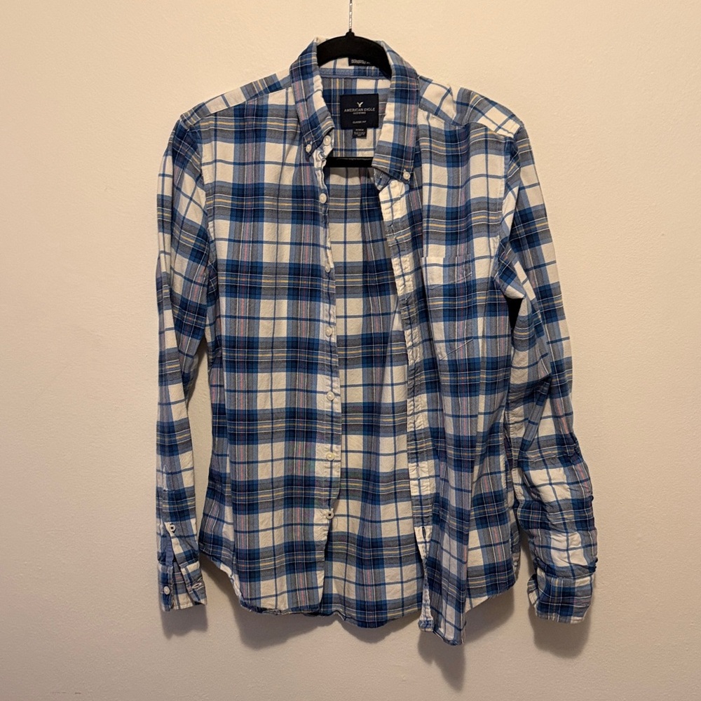 American Eagle Outfitters Blue and White Checkered Shirt